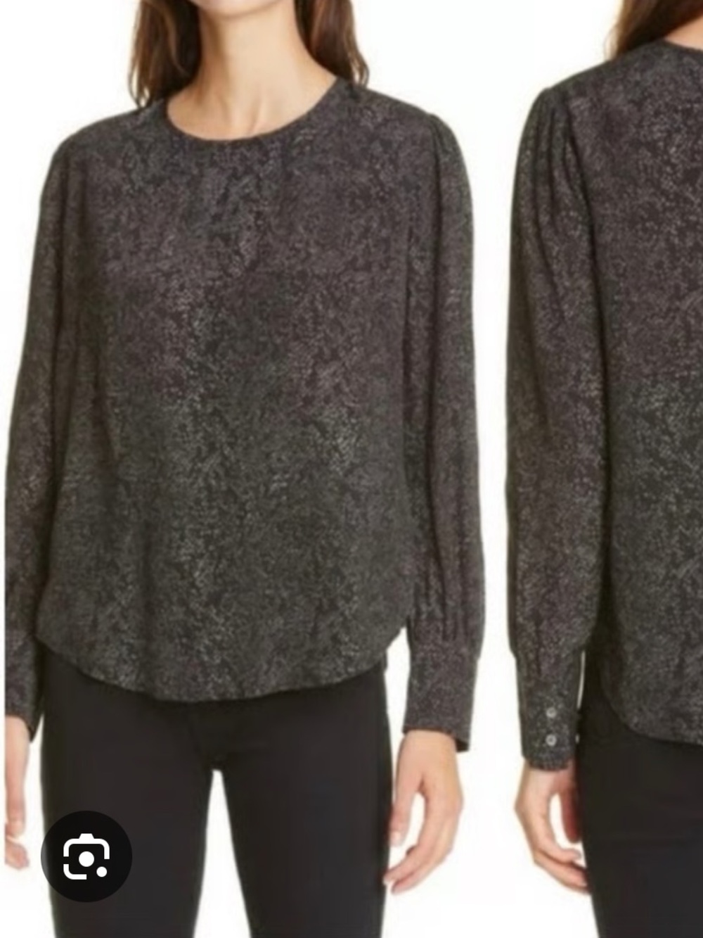 Rails Roslyn Slate Python Long Sleeve Blouse size Large Black Grey